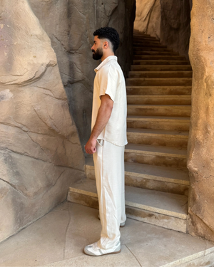 Aero Set in Beige – men's linen co-ord set side view