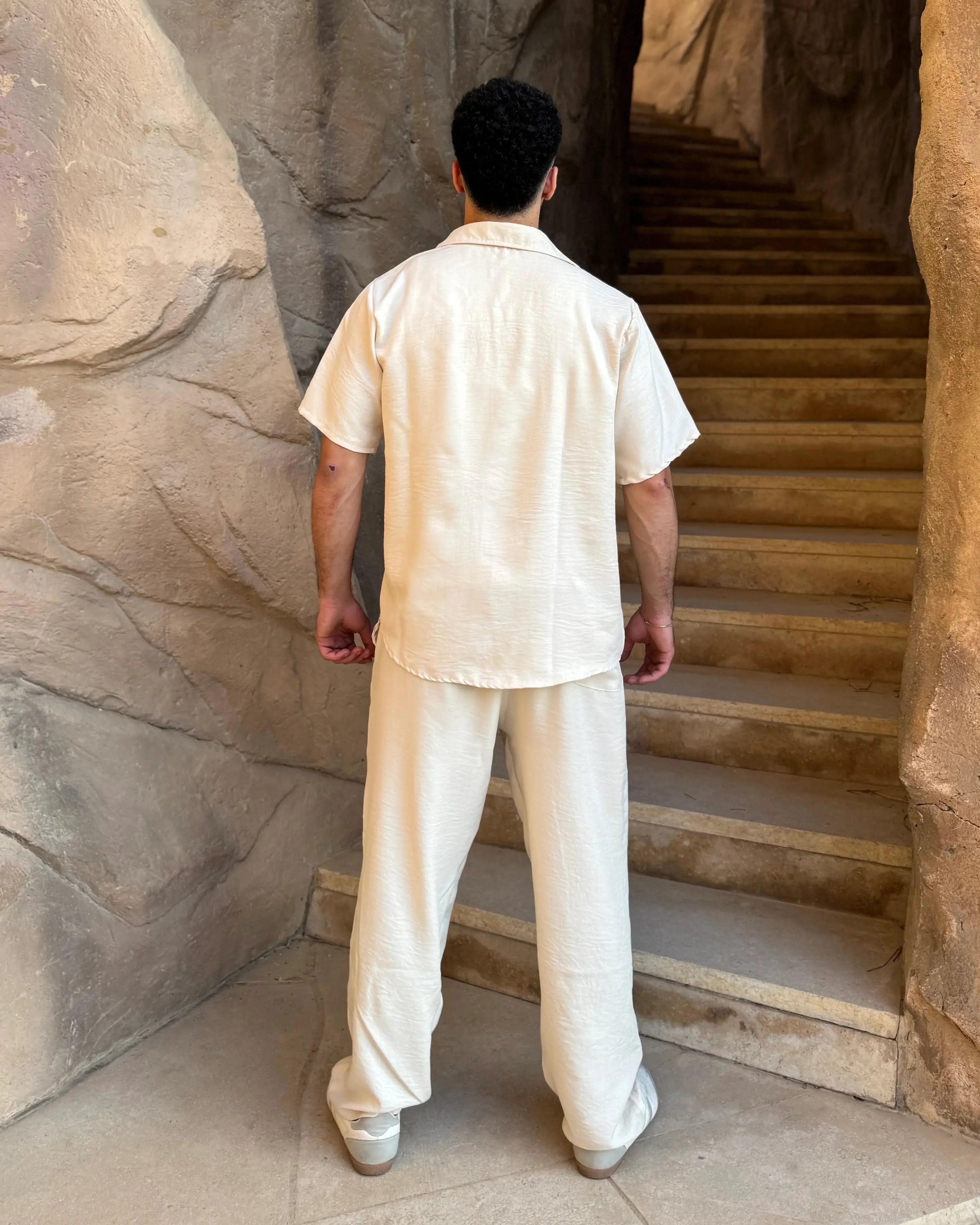 Aero Set in Beige – men's linen co-ord set back view