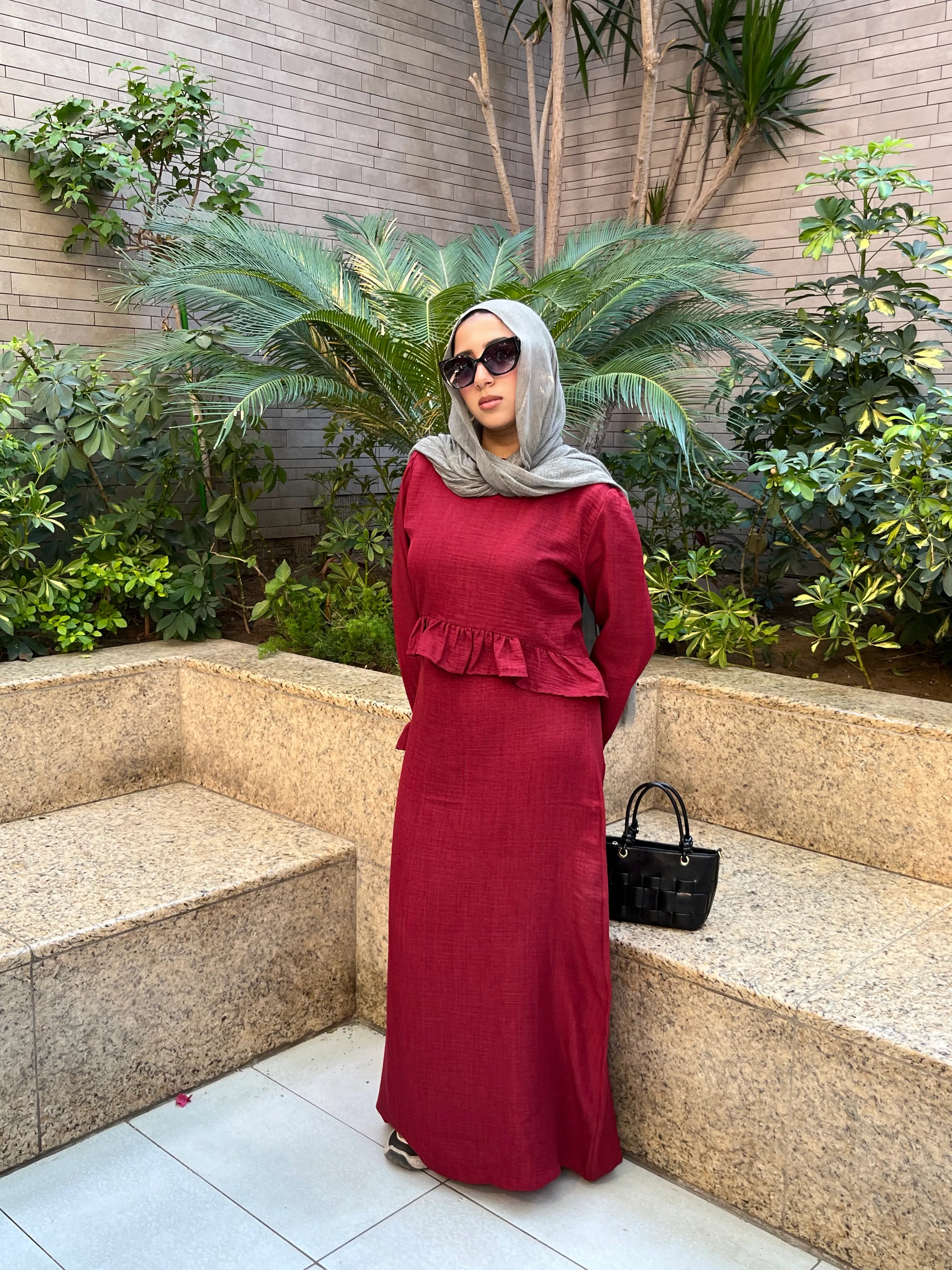 Elara Dress full length front view in outdoor setting