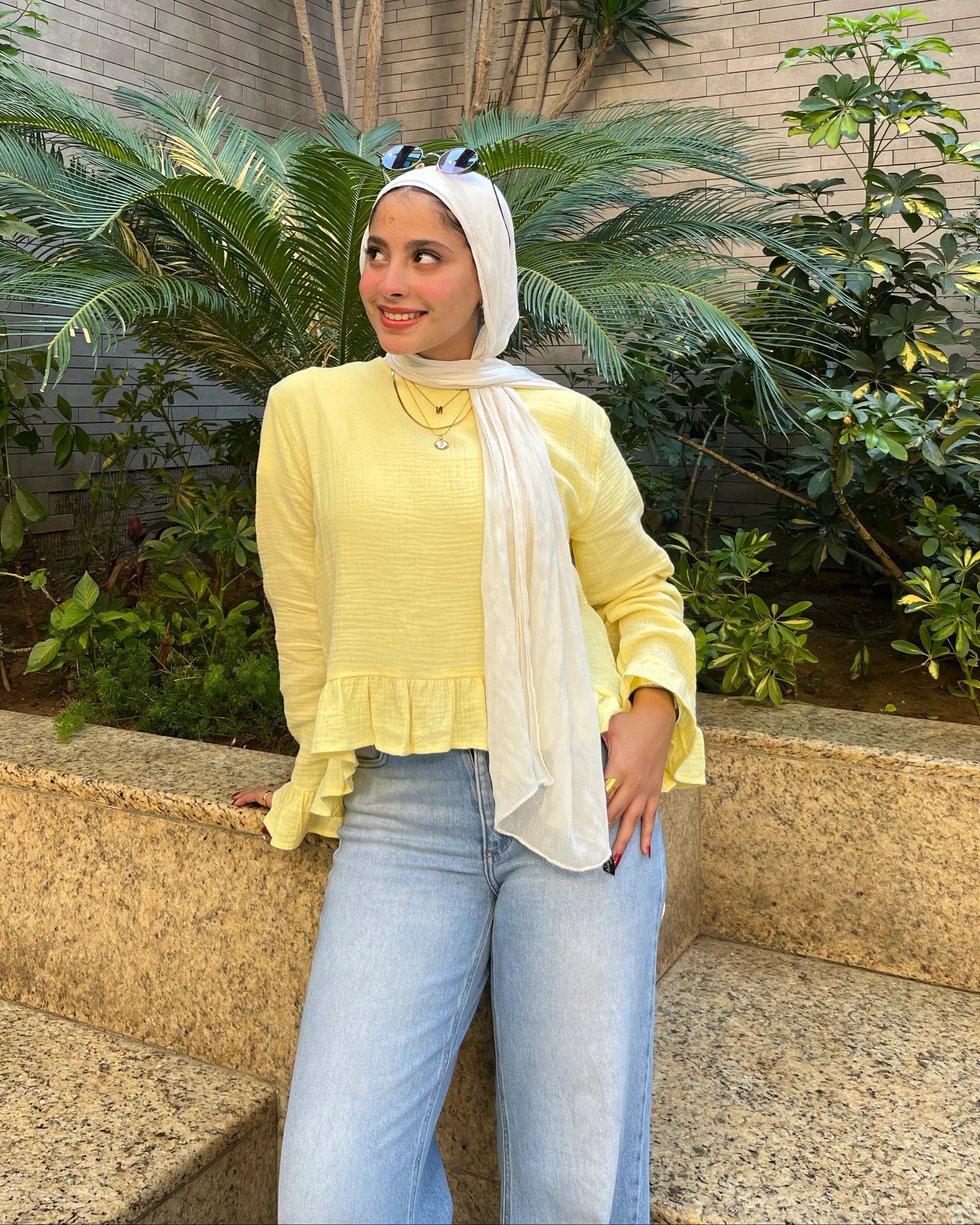 Sunbeam Top Butter Yellow three-quarter view in outdoor setting