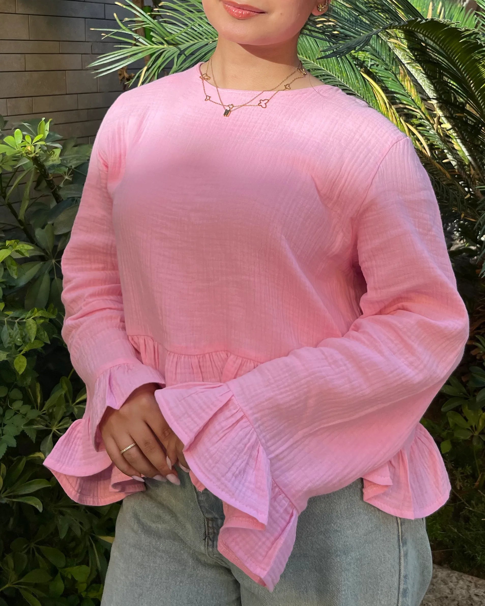 Sunbeam Top Baby Pink - front view outdoor