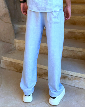 Aero Pants in Cloud Blue – men's premium linen wide-leg trousers, back view