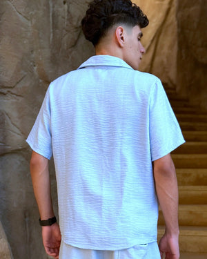 Aero Shirt in Cloud Blue – men's premium linen short-sleeve shirt, back view